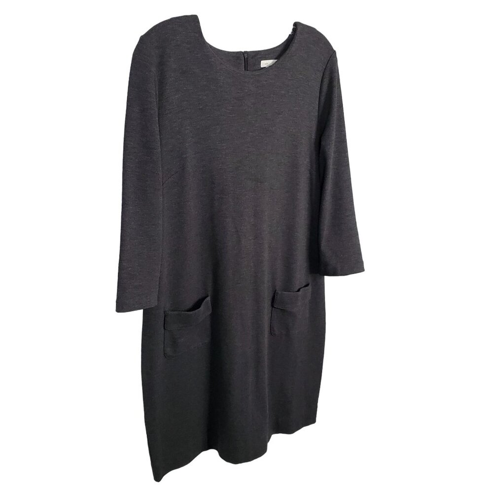 J Jill Size M Dress Ponte Knit Knee Long Sleeve Pockets Back Zip Neutral Gray